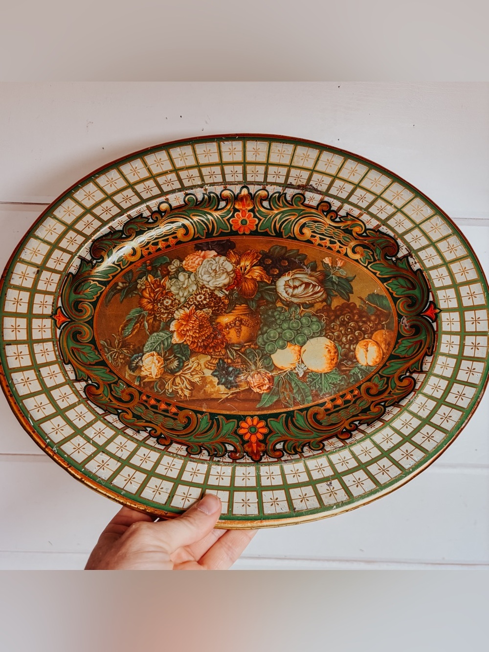 Vintage Daher Metal Tray | Victorian Flowers and Fruit Serving Platter
